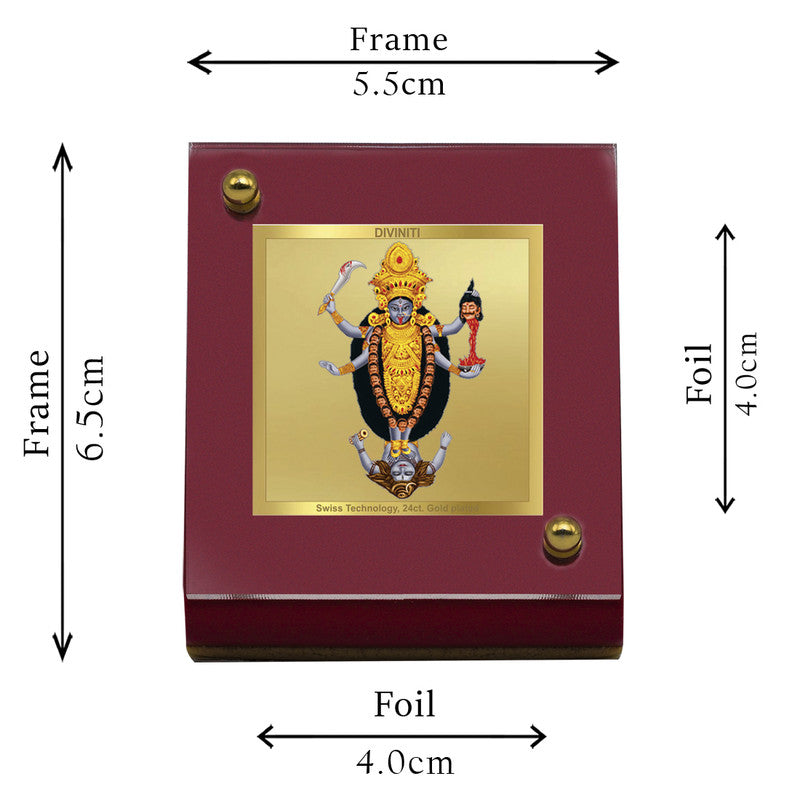 Diviniti 24K Gold Plated Maa Kali Frame For Car Dashboard, Home Decor, Puja Room (5.5 x 6.5 CM)