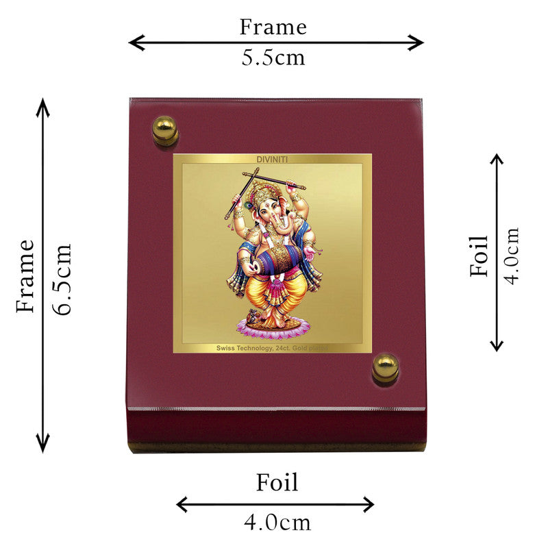 Diviniti 24K Gold Plated Foil Ganesha Frame For Car Dashboard, Home Decor & Puja Room (5.5 x 6.5 CM)