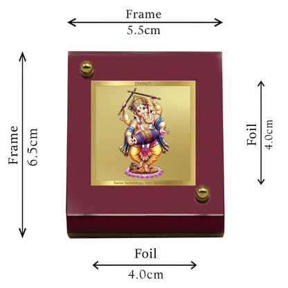 Diviniti 24K Gold Plated Ganesha Frame For Car Dashboard, Home Decor & Puja Room (5.5 x 6.5 CM)