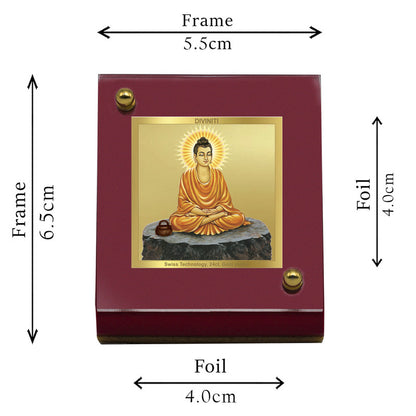 Diviniti 24K Gold Plated Buddha Frame For Car Dashboard, Home Decor, Table Top, Gift (5.5 x 6.5 CM)