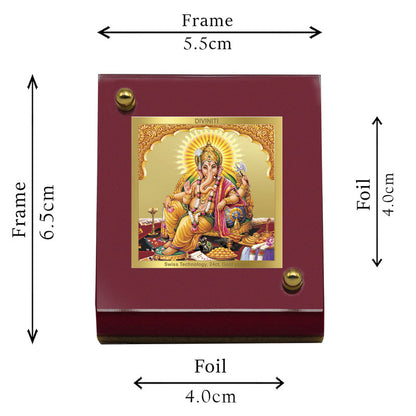 Diviniti 24K Gold Plated Ganesha Frame For Car Dashboard, Home Decor, Puja, Festival Gift (5.5 x 6.5 CM)