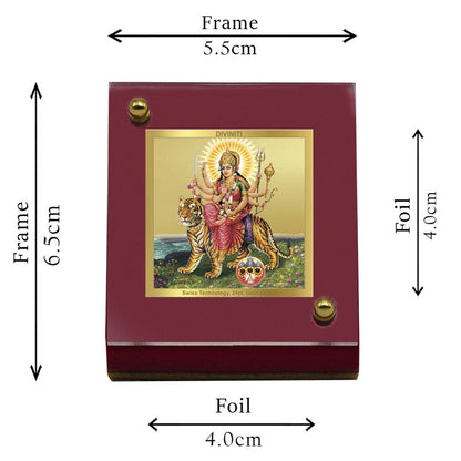 Diviniti 24K Gold Plated Durga Mata Frame For Car Dashboard, Home Decor, Puja, Festival Gift (5.5 x 6.5 CM)