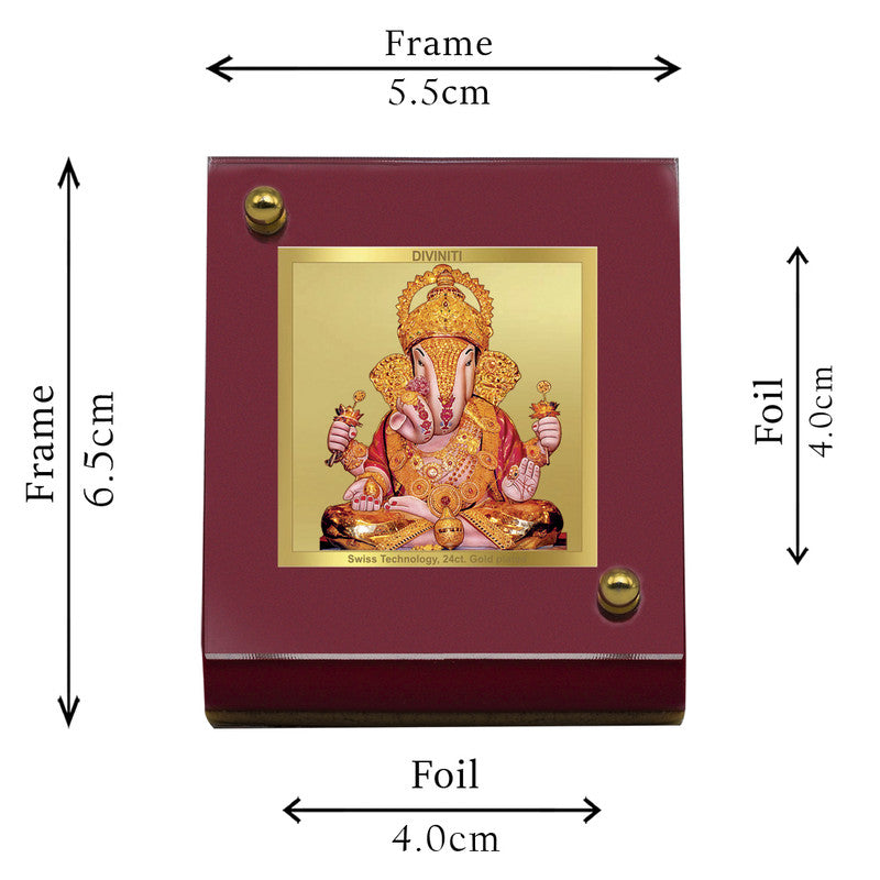 DIVINITI 24K Gold Plated Dagru Ganesha Frame For Car Dashboard & Home Decor Showpiece (MDF 1B)(5.5 x 6.5 CM)