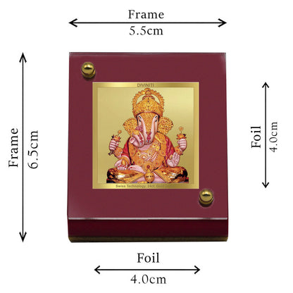 DIVINITI 24K Gold Plated Dagru Ganesha Frame For Car Dashboard & Home Decor Showpiece (MDF 1B)(5.5 x 6.5 CM)