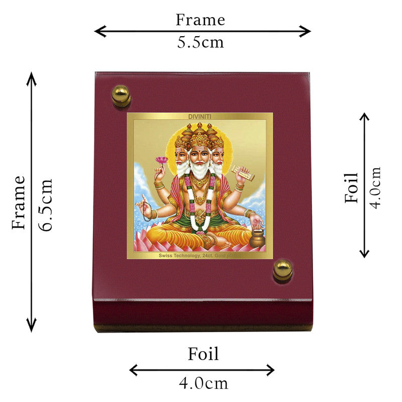 Diviniti 24K Gold Plated Brahma Frame For Car Dashboard, Home Decor Showpiece, Puja (5.5 x 6.5 CM)