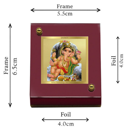 Diviniti 24K Gold Plated Foil Bal Ganesha Frame For Car Dashboard, Home Decor, Table Top, Gift (5.5 x 6.5 CM)