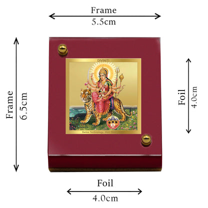 Diviniti 24K Gold Plated Durga Mata Frame For Car Dashboard, Home Decor, Puja, Festival Gift (MDF 1B) (5.5 x 6.5 CM)