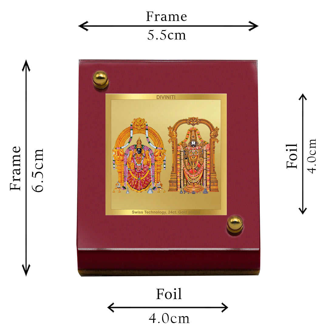 Diviniti 24K Gold Plated Padmawati Balaji Frame For Car Dashboard, Home Decor and Table Top (6.5 x 5.5 CM)