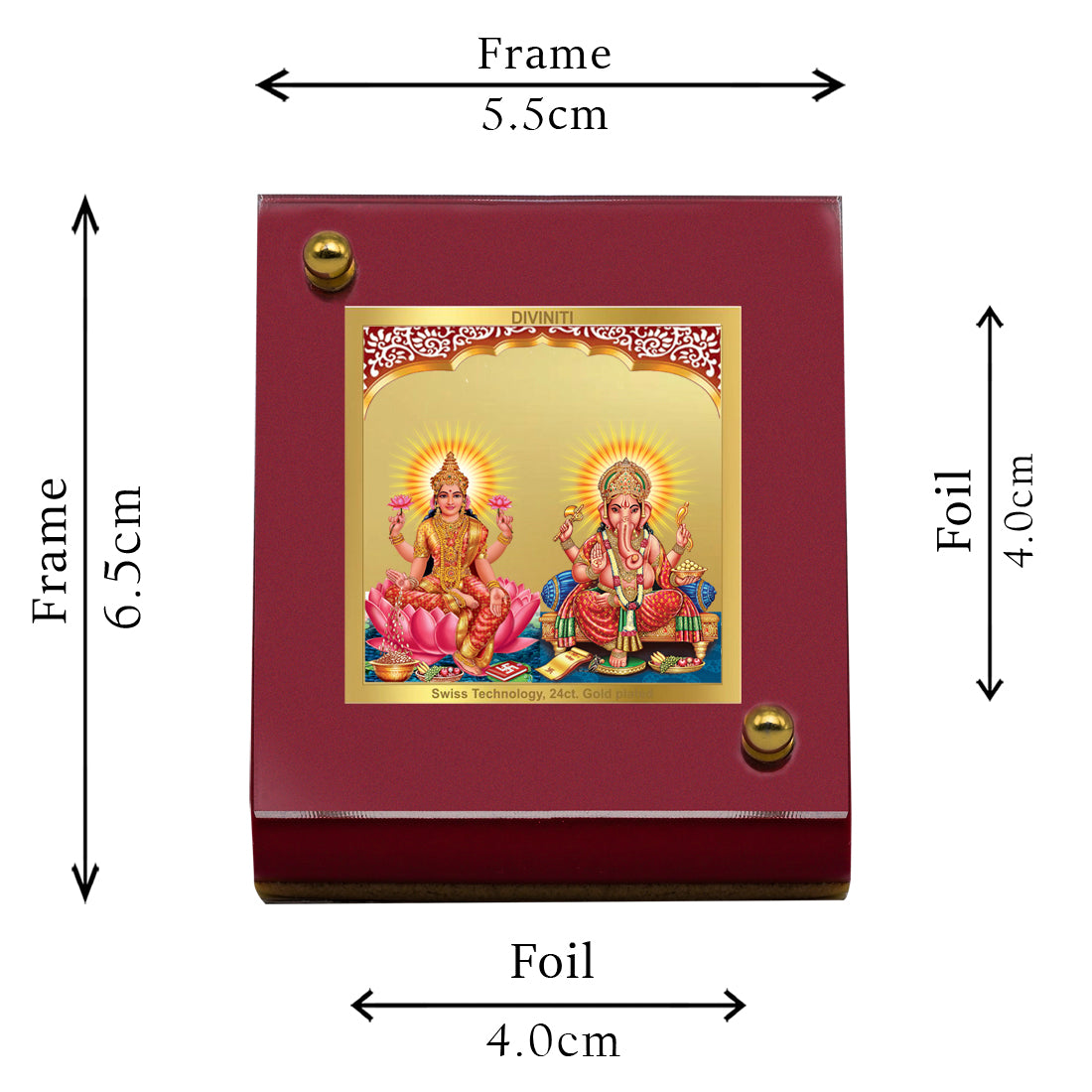 Diviniti 24K Gold Plated Laxmi Ganesha Frame For Car Dashboard, Home Decor, Puja, Festival Gift (5.5 x 6.5 CM)