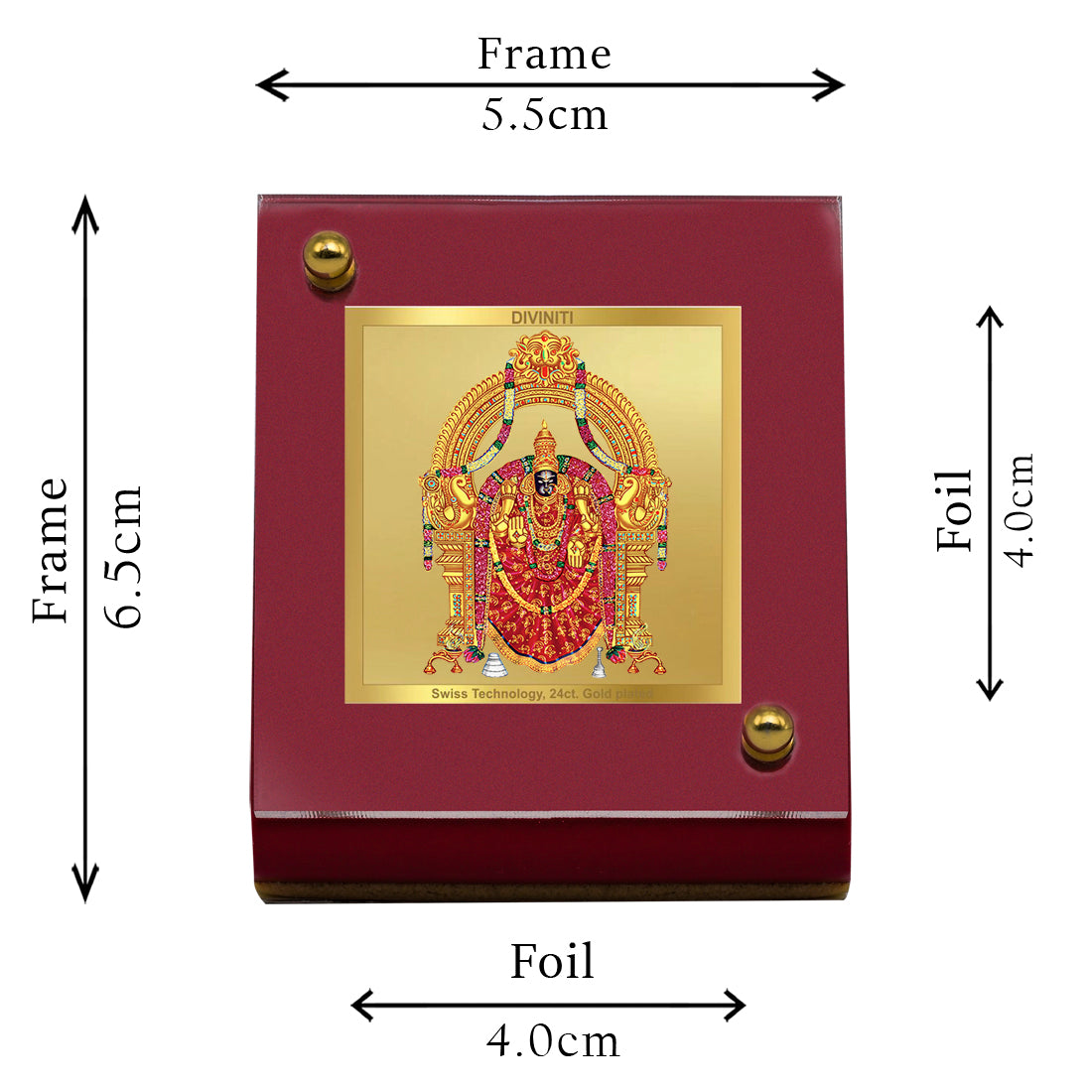 Diviniti 24K Gold Plated Padmavathi Frame For Car Dashboard, Home Decor, Table Top (5.5 x 6.5 CM)