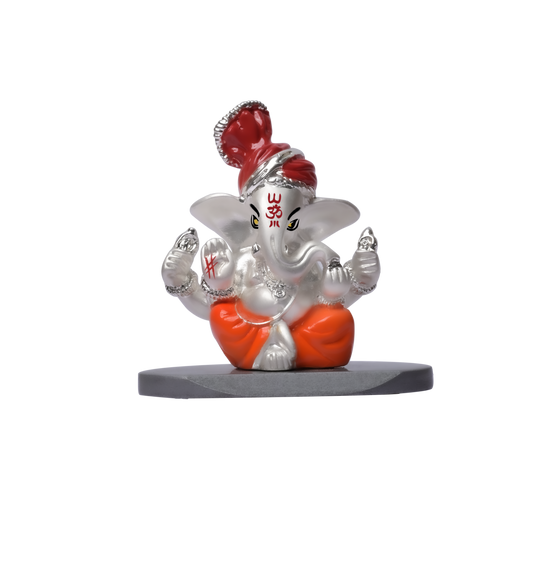 GOLDGIFTIDEAS Pure Silver Calcutta Ganesha Idol with Red Jaswand Flower for  Pooja, Silver Ganesh Statue for Gift
