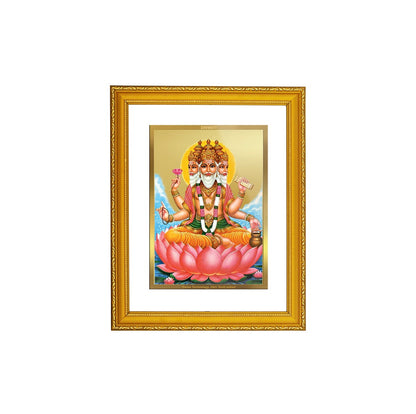 DIVINITI 24K Gold Plated Foil Lord Brahma Wooden Elegant Photo Frame Idol for Prayer, Workshop, Wall Hanging, Home Decor, Gift | DG101 Size 2 (22.6x18.4 CM)