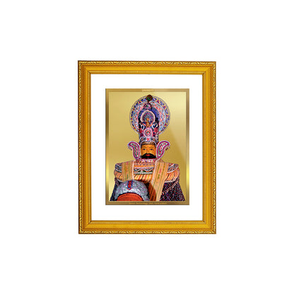 DIVINITI 24K Gold Plated Khatu Shyam Wooden Traditional Photo Frame Idol for Home Wall Decor, Workshop, Table Top, Premium Gift | DG113 Size 2 (22.6x18.4 CM)