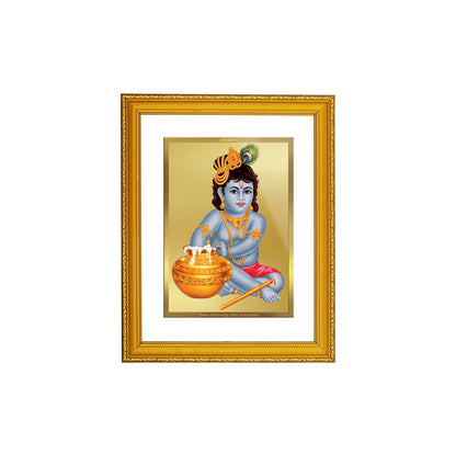 DIVINITI 24K Gold Plated Foil Bal Gopal Wooden Traditional Photo Frame Idol for Home Wall Decor, Prayer, Workshop, Luxurious Gift | DG101 Size 2 (22.6x18.4 CM)