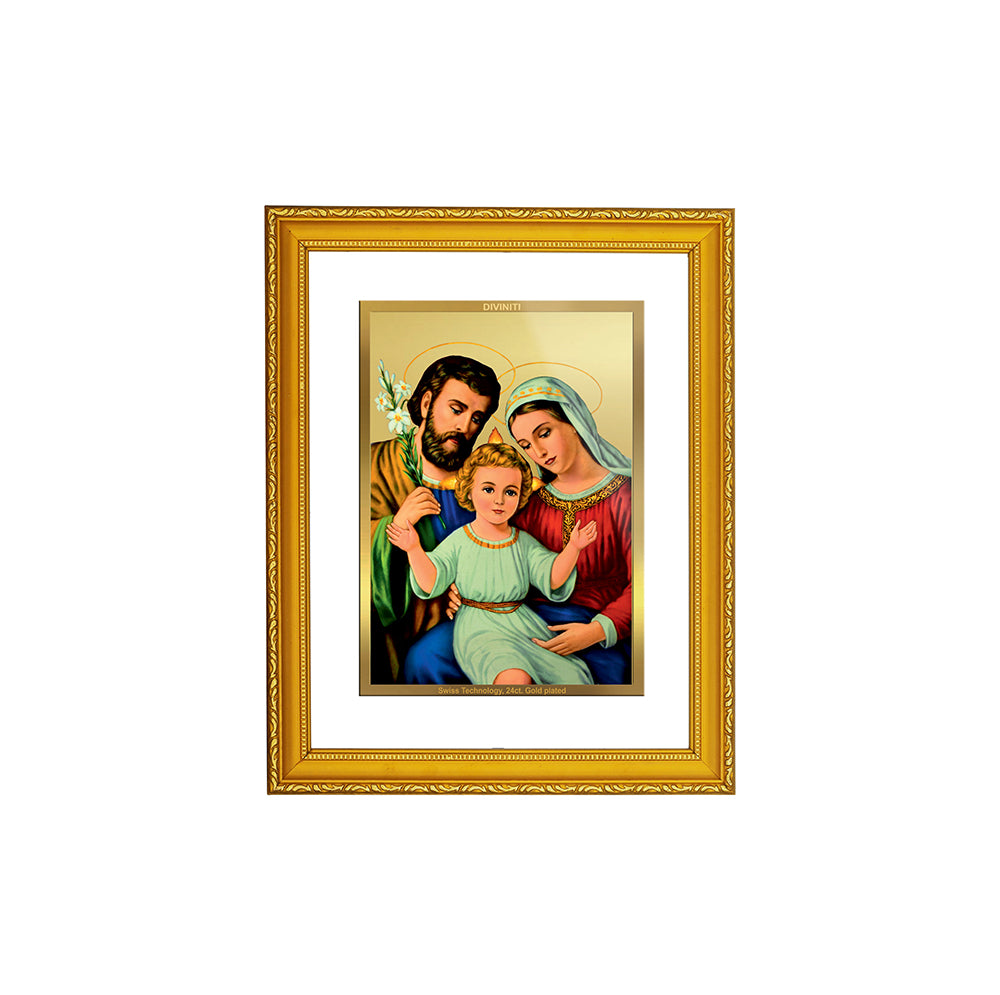 DIVINITI 24K Gold Plated Foil Holy Family Wooden Classic Photo Frame Idol for Home Decor, Workshop, Wall Hanging, Premium Gift | DG101 Size 2 (22.6x18.4 CM)