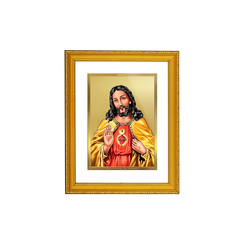 DIVINITI 24K Gold Plated Foil Jesus Wooden Exquisite Photo Frame Idol for Workshop, Wall Hanging, Home Decor, Premium Gift | DG101 Size 2 (22.6x18.4 CM)