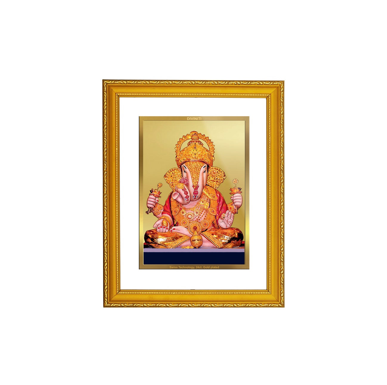 DIVINITI 24K Gold Plated Foil Dagru Ganesha Classic Photo Frame Idol for Home Decor, Workshop, Wall Hanging, Personalized Gift|DG101 Size 2 (22.6x18.4 CM)