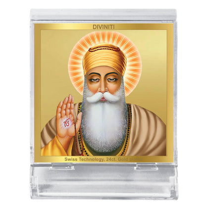 Diviniti 24K Gold Plated Guru Nanak Acrylic Frame for Car Dashboard, Home Decor, Tabletop, Puja Room, Festival Gift ACF3A (5.8x4.8 CM)