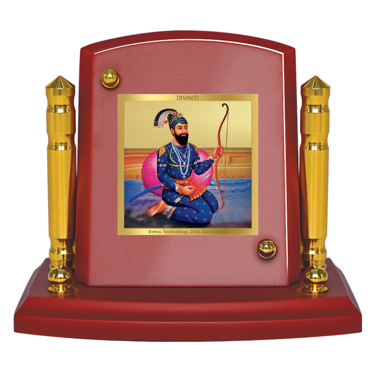 Diviniti 24K Gold Plated Guru Gobind Singh Photo Frame for Car Dashboard, Home Decor, Tabletop, Puja Room, Showpiece and Gift  MDF1BP+ (6.5x5.5 CM)