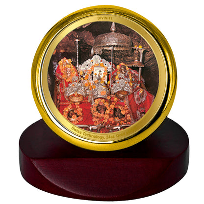 Diviniti 24K Gold Plated Mata Ka Darbar Photo Frame for Car Dashboard, Home Decor, Table Top, Puja Room Worship and Festival Gift MCF1CGOLD (5.5x5 CM)