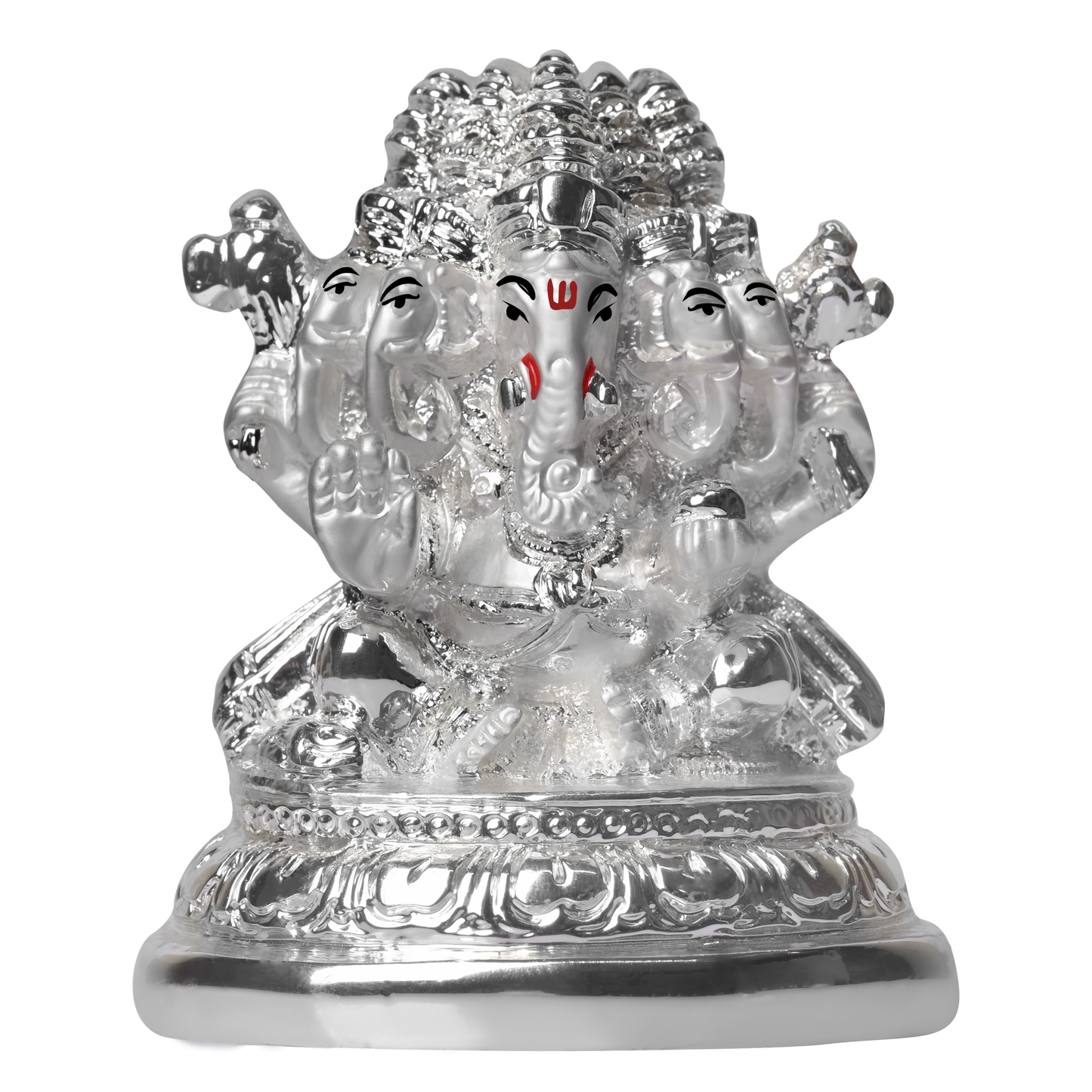 DIVINITI 999 Silver Plated Lord Panchmukhi Ganesha Idol Statue For Home Decor, Office, Temple, Table Deco, Puja Room, Gift (7x5x8.4 CM)