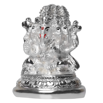 DIVINITI 999 Silver Plated Lord Panchmukhi Ganesha Idol Statue For Home Decor, Office, Temple, Table Deco, Puja Room, Gift (7x5x8.4 CM)