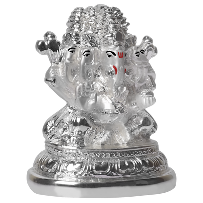 DIVINITI 999 Silver Plated Lord Panchmukhi Ganesha Idol Statue For Home Decor, Office, Temple, Table Deco, Puja Room, Gift (7x5x8.4 CM)