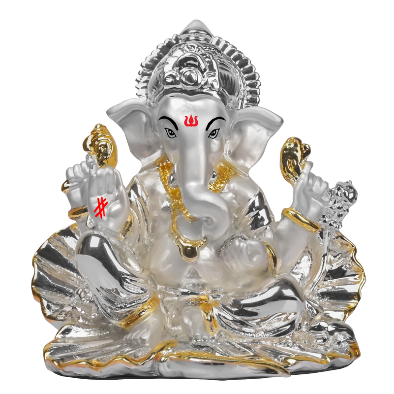 DIVINITI 999 Silver Plated Sculpture Religious Lord Ganesha Idol Statue For Home, Office, Temple, Table Decor and Gift (10x5.3x9.5 CM)