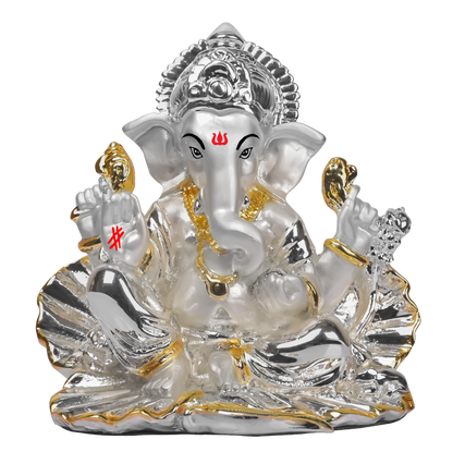 DIVINITI 999 Silver Plated Sculpture Religious Lord Ganesha Idol Statue For Home, Office, Temple, Table Decor and Gift (10x5.3x9.5 CM)