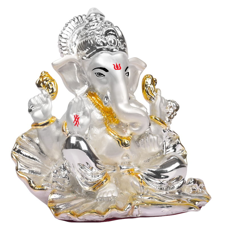 DIVINITI 999 Silver Plated Sculpture Religious Lord Ganesha Idol Statue For Home, Office, Temple, Table Decor and Gift (10x5.3x9.5 CM)