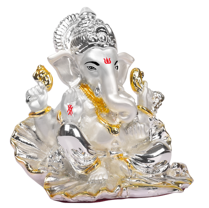 DIVINITI 999 Silver Plated Sculpture Religious Lord Ganesha Idol Statue For Home, Office, Temple, Table Decor and Gift (10x5.3x9.5 CM)