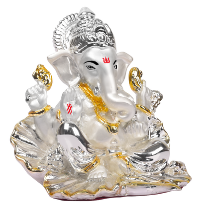 Diviniti Lord Ganesha Idol for Home Decor| 999 Silver Plated Sculpture of Ganesha in Seep| Idol for Home, Office, Temple & Table Decoration| Religious Idol For Prayer, Gift