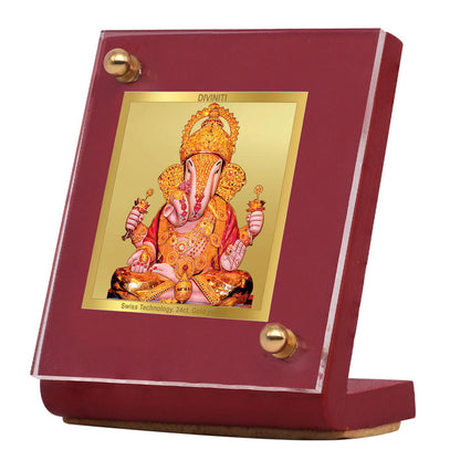 DIVINITI 24K Gold Plated Dagru Ganesha Frame For Car Dashboard & Home Decor Showpiece (MDF 1B)(5.5 x 6.5 CM)