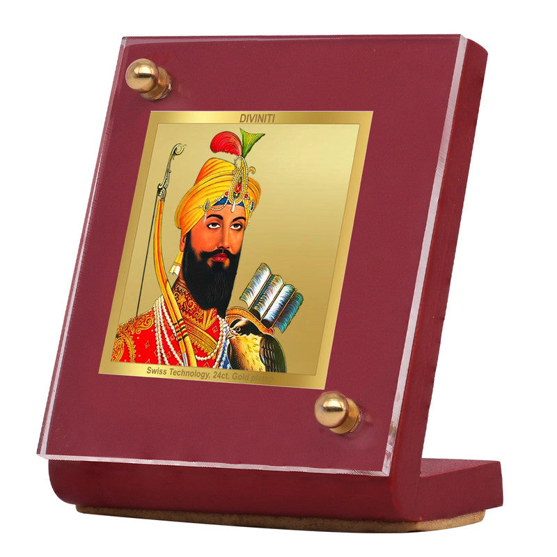 Diviniti 24K Gold Plated Guru Gobind Singh Frame For Car Dashboard & Home Decor Showpiece (5.5 x 6.5 CM)