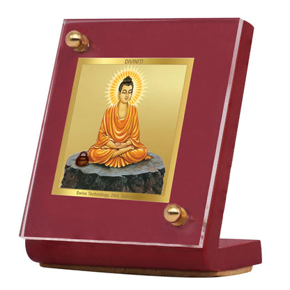 Diviniti 24K Gold Plated Buddha Frame For Car Dashboard, Home Decor, Table Top, Gift (5.5 x 6.5 CM)