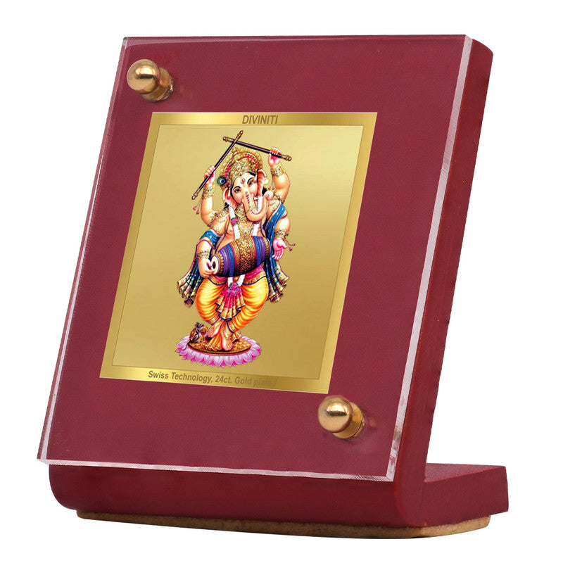 Diviniti 24K Gold Plated Foil Ganesha Frame For Car Dashboard, Home Decor & Puja Room (5.5 x 6.5 CM)