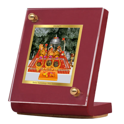 Diviniti 24K Gold Plated Mata Ka Darbar Frame For Car Dashboard, Home Decor, Table Top, Puja and Gift (6.5 x 5.5 CM)