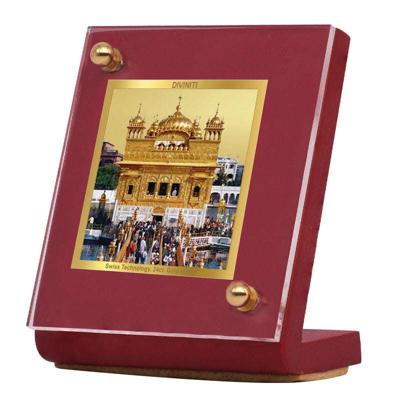 Diviniti 24K Gold Plated Golden Temple Frame For Car Dashboard, Home Decor, Table Top, Gift (5.5 x 6.5 CM)