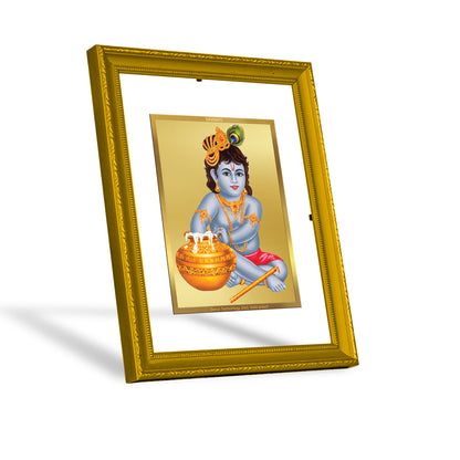 DIVINITI 24K Gold Plated Foil Bal Gopal Wooden Traditional Photo Frame Idol for Home Wall Decor, Prayer, Workshop, Luxurious Gift | DG101 Size 2 (22.6x18.4 CM)