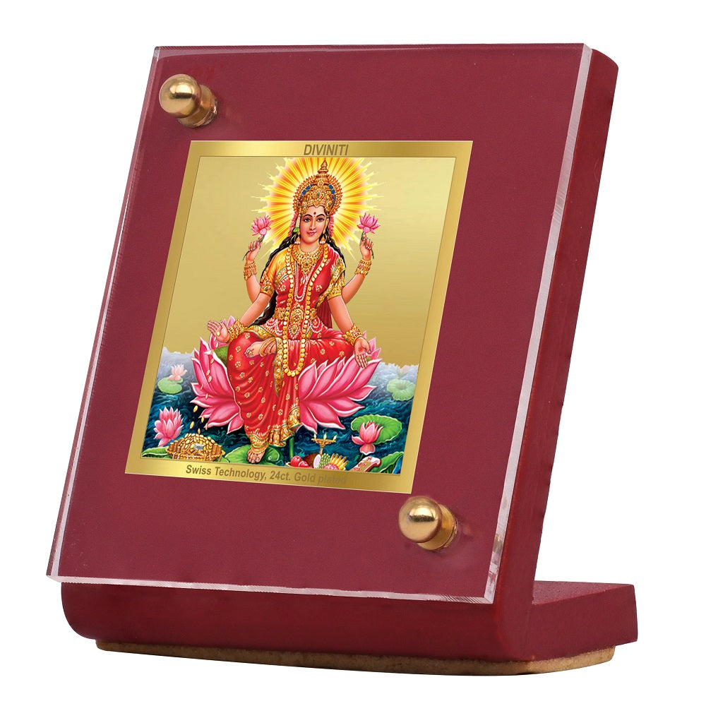 Diviniti 24K Gold Plated Laxmi Ji Frame For Car Dashboard, Home Decor, Puja, Festival Gift (5.5 x 6.5 CM)