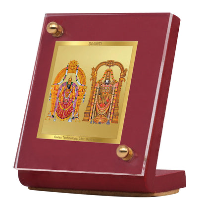 Diviniti 24K Gold Plated Padmawati Balaji Frame For Car Dashboard, Home Decor and Table Top (6.5 x 5.5 CM)