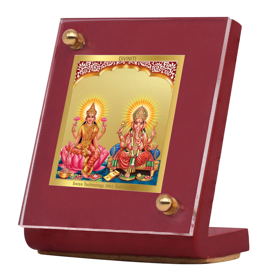 Diviniti 24K Gold Plated Laxmi Ganesha Frame For Car Dashboard, Home Decor, Puja, Festival Gift (5.5 x 6.5 CM)