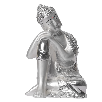 Diviniti Buddha Idol for Home Decor| 999 Silver Plated Sculpture of Sleeping Buddha| Idol for Home, Office, Temple and Table Decoration| Religious Idol For Pooja, Gift