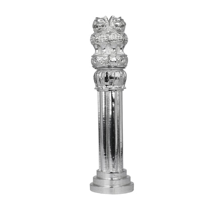 DIVINITI Elegant 999 Silver Plated Ashok Stambh Emblem Idol For Home Decor, Office Desk, Table Decor, Gift (25x6 CM)