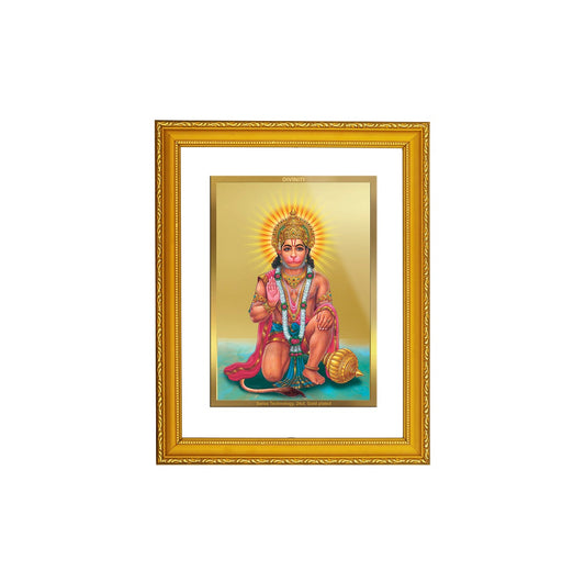 DIVINITI 24K Gold Plated Foil Lord Hanuman Wooden Photo Frame Idol for Wall Hanging, Home Decor, Workshop, Puja Room, Premium Gift | DG101 Size 2 (22.6x18.4 CM)