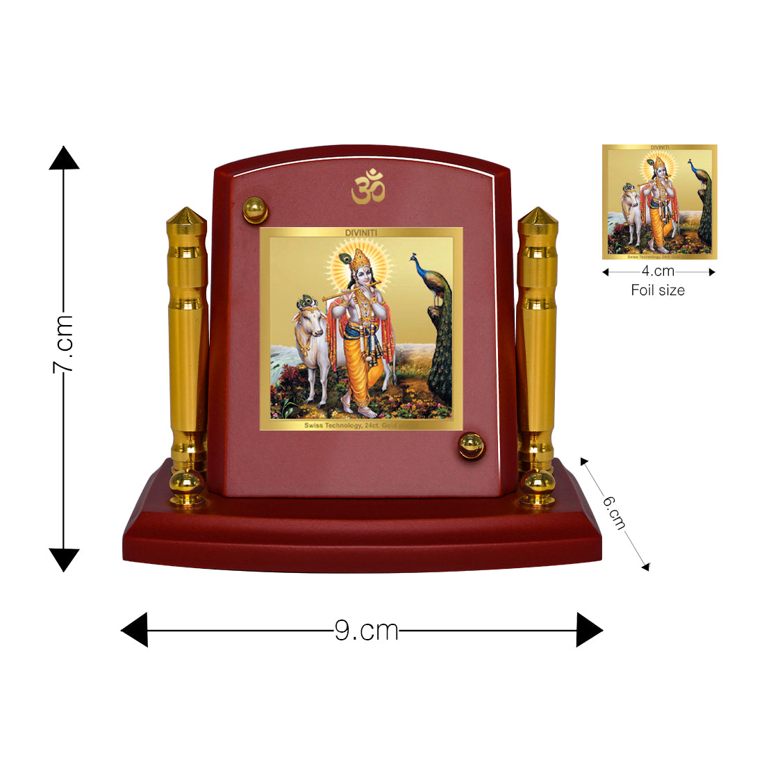 Diviniti 24K Gold Plated Krishna Ji Photo Frame for Car Dashboard, Home Decor, Tabletop, Puja Room, Showpiece and Gift  MDF1BP+ (6.5x5.5 CM)