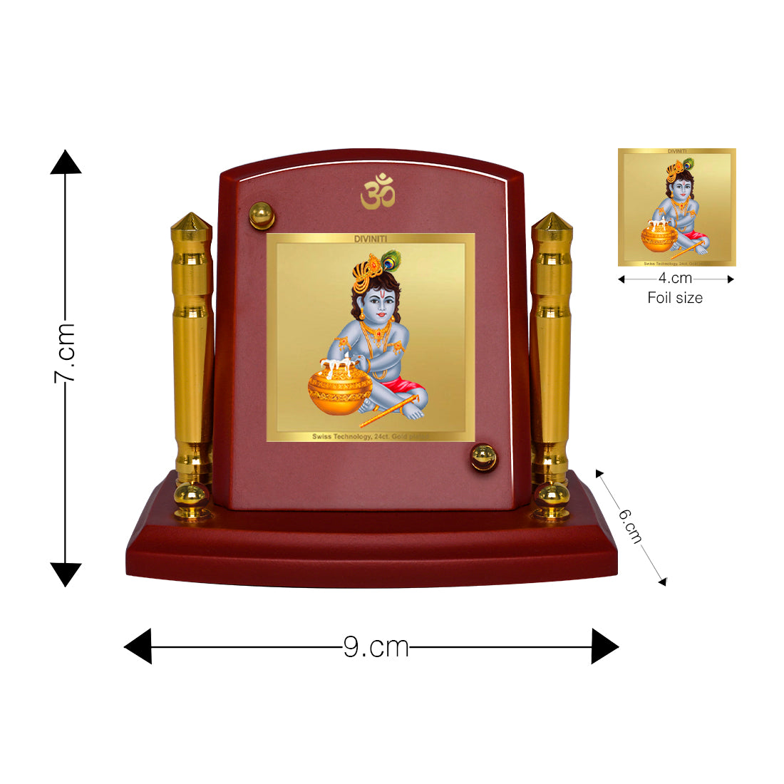 Diviniti 24K Gold Plated Bal Gopal Photo Frame for Car Dashboard, Home Decor, Tabletop, Puja Room, Showpiece and Gift  MDF1BP+ (6.5x5.5 CM)