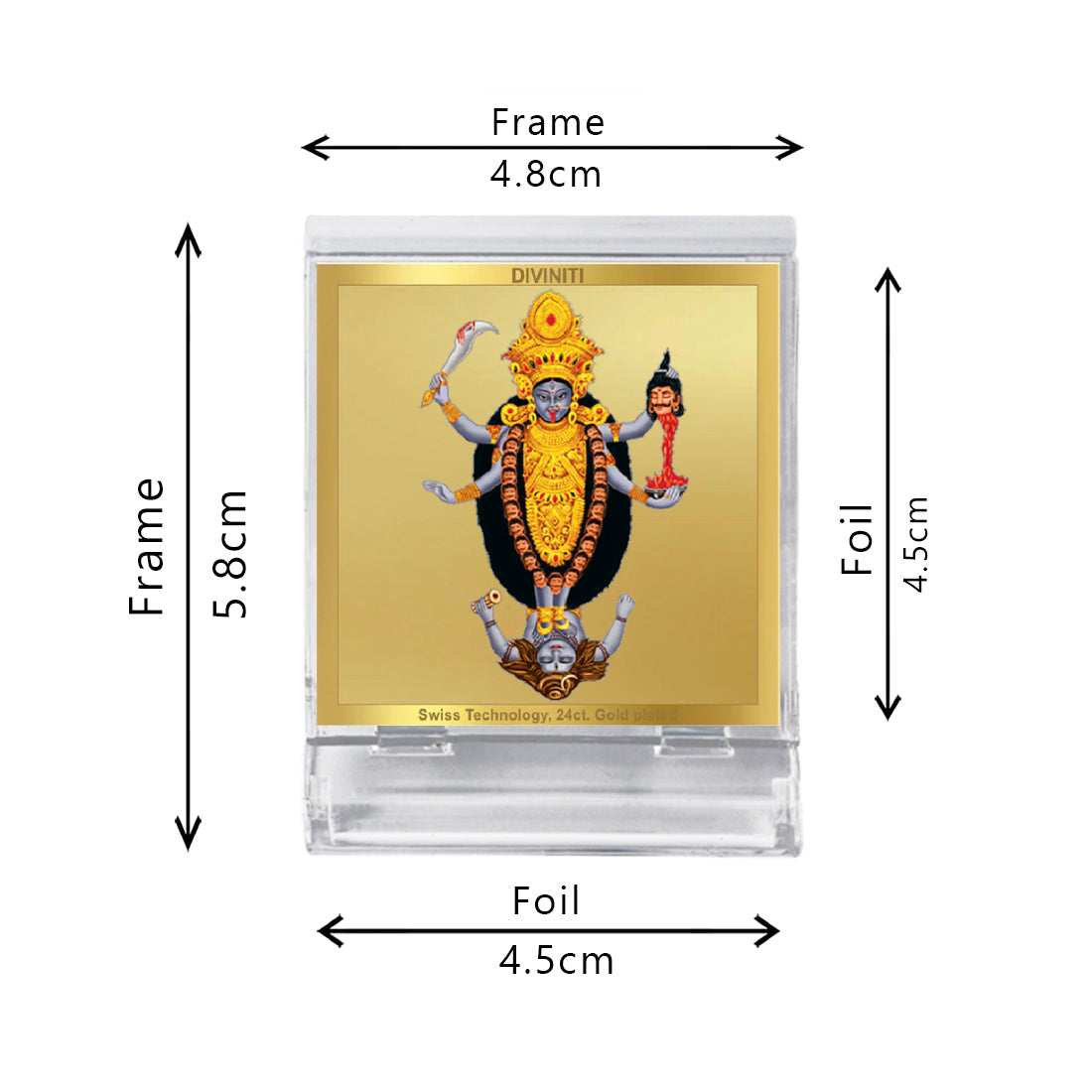 Diviniti 24K Gold Plated Maa Kali Acrylic Frame for Car Dashboard, Home Decor, Tabletop, Puja Room, Festival Gift ACF3A (5.8x4.8 CM)