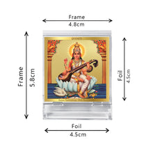 Load image into Gallery viewer, Diviniti 24K Gold Plated Goddess Saraswati Mata Frame For Car Dashboard, Home Decor, Tabletop, Gift, Puja Room (5.8 x 4.8 CM)
