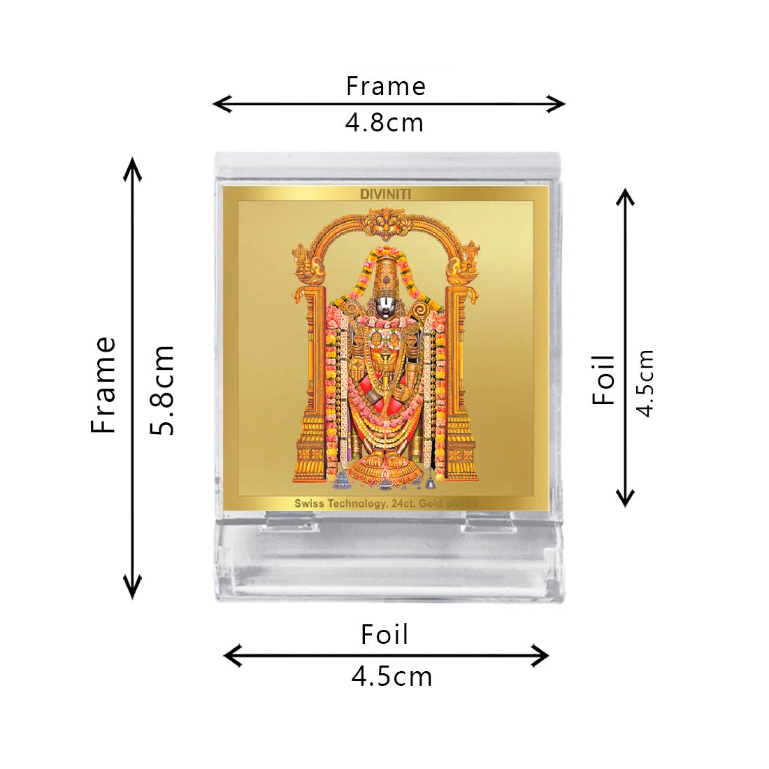 Diviniti 24K Gold Plated Tirupati Balaji Acrylic Frame for Car Dashboard, Home Decor, Tabletop, Puja Room, Festival Gift ACF3A (5.8x4.8 CM)